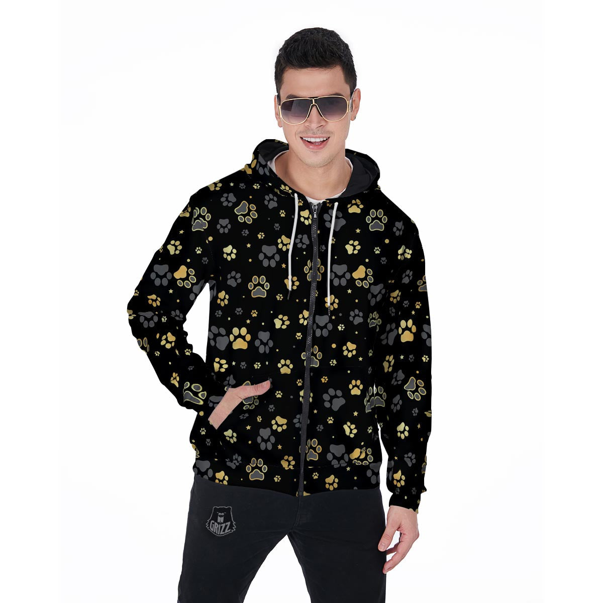 Gold Paw Men's Zip Up Hoodie-grizzshop
