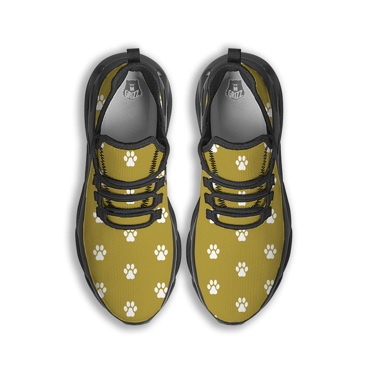 Gold Paw Print Black Running Shoes-grizzshop