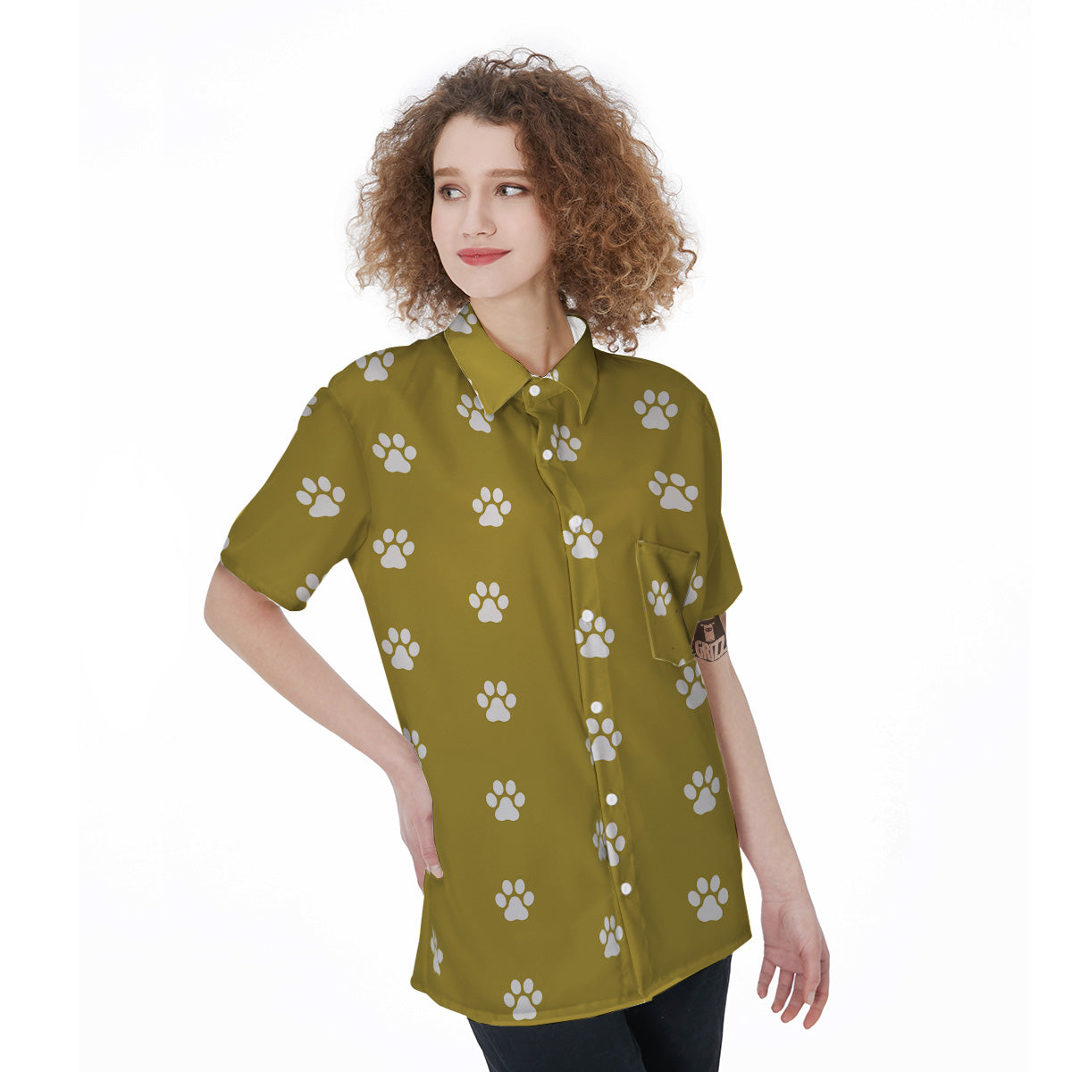 Gold Paw Print Women's Short Sleeve Shirts-grizzshop