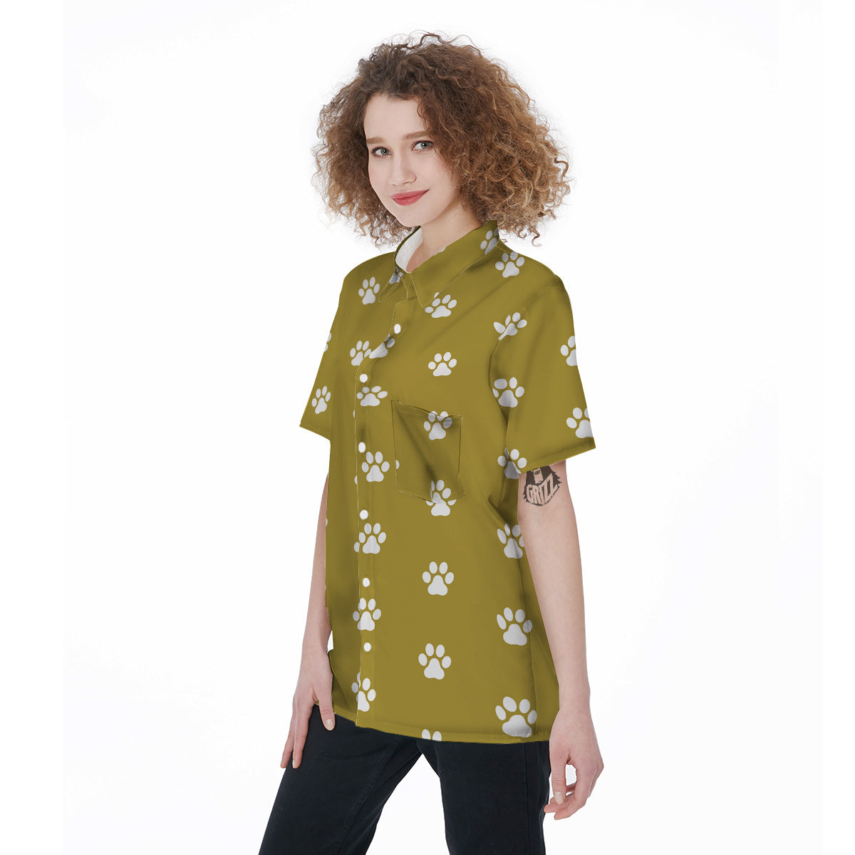 Gold Paw Print Women's Short Sleeve Shirts-grizzshop