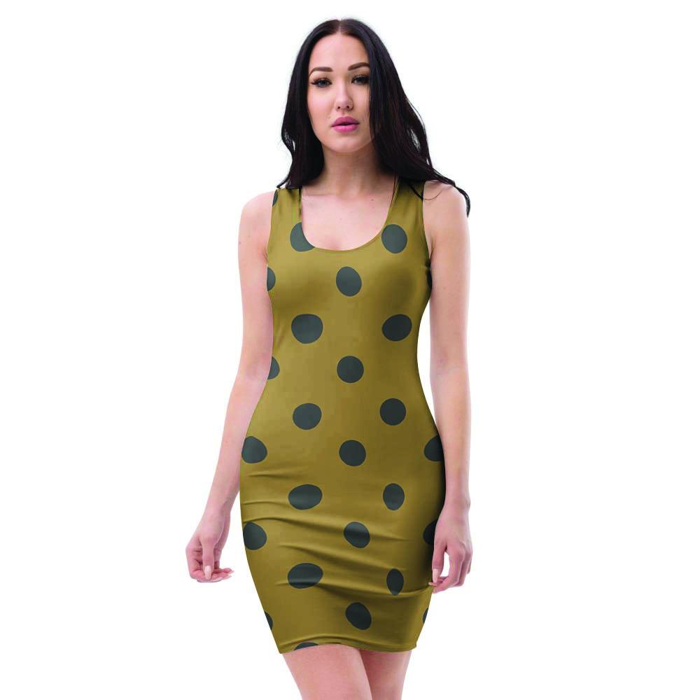 Gold Polka Dot Bodycon Dress-grizzshop