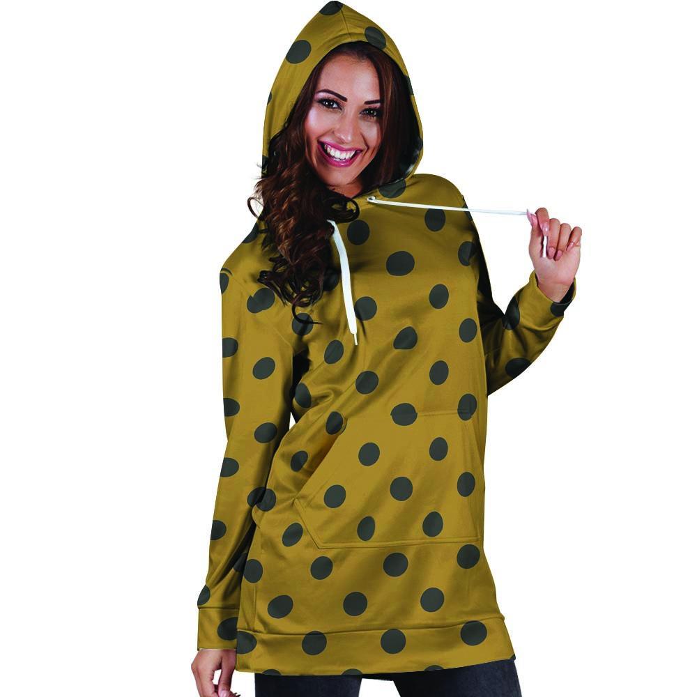 Gold Polka Dot Hoodie Dress-grizzshop