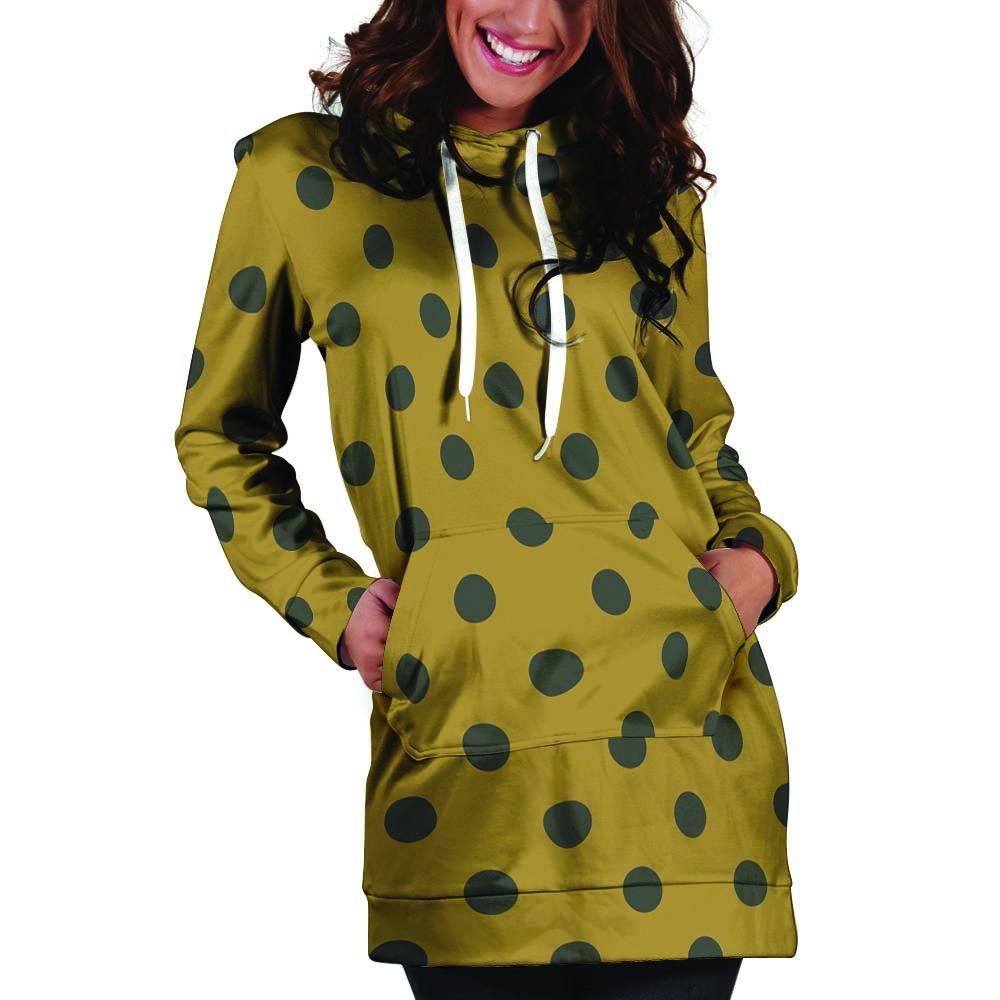 Gold Polka Dot Hoodie Dress-grizzshop