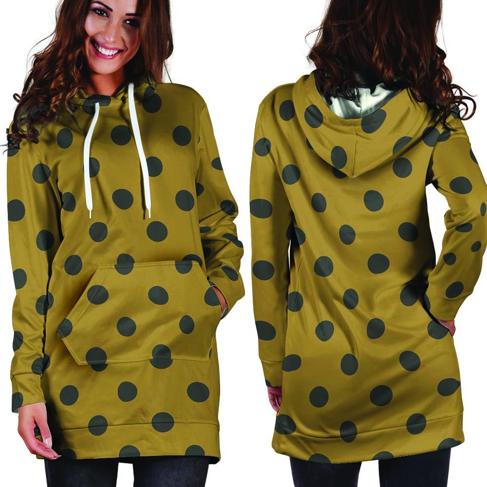 Gold Polka Dot Hoodie Dress-grizzshop