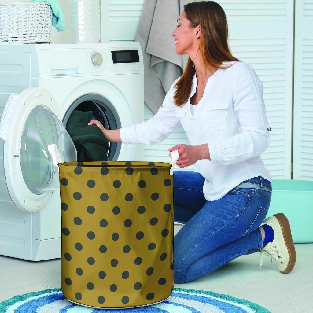 Gold Polka Dot Laundry Basket-grizzshop