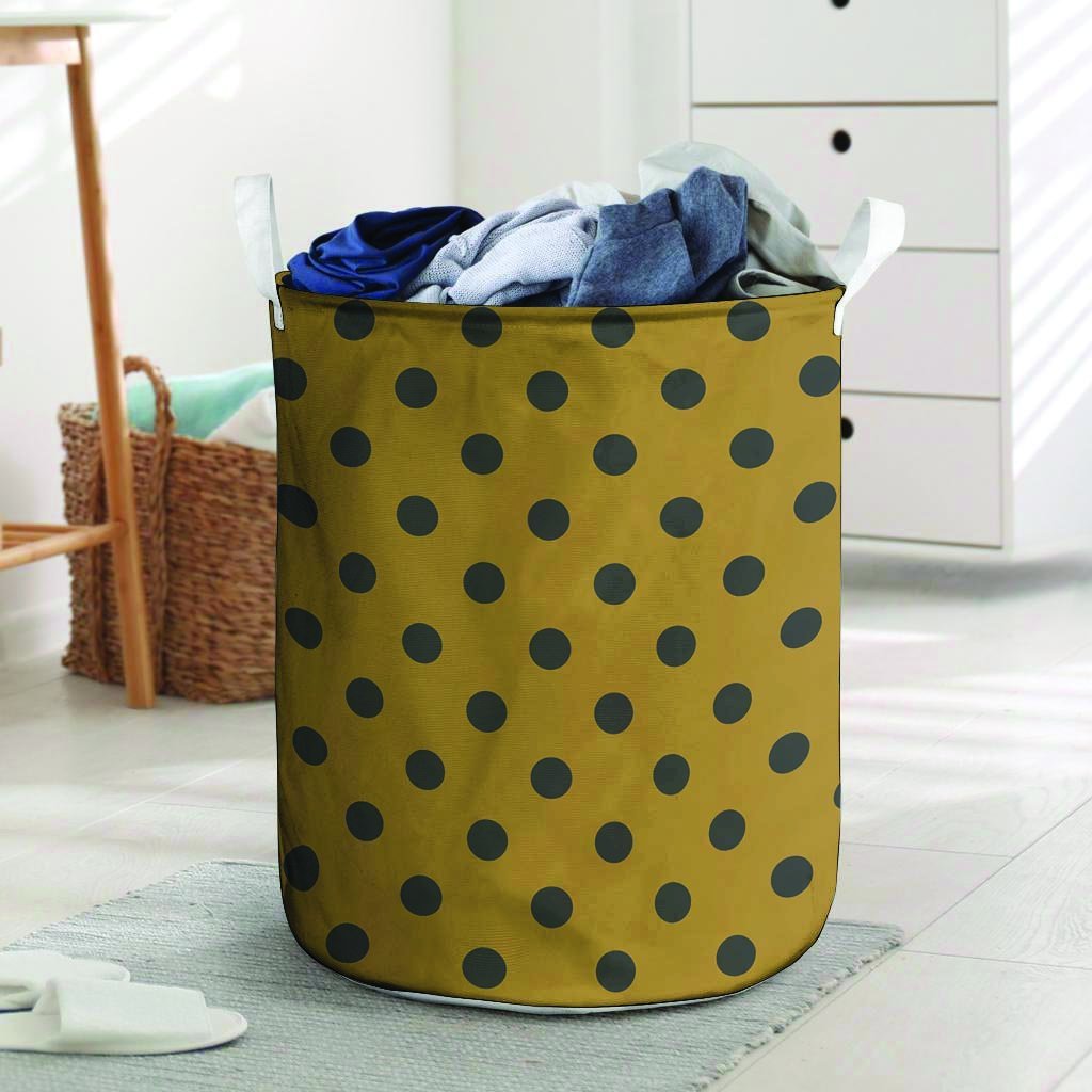 Gold Polka Dot Laundry Basket-grizzshop