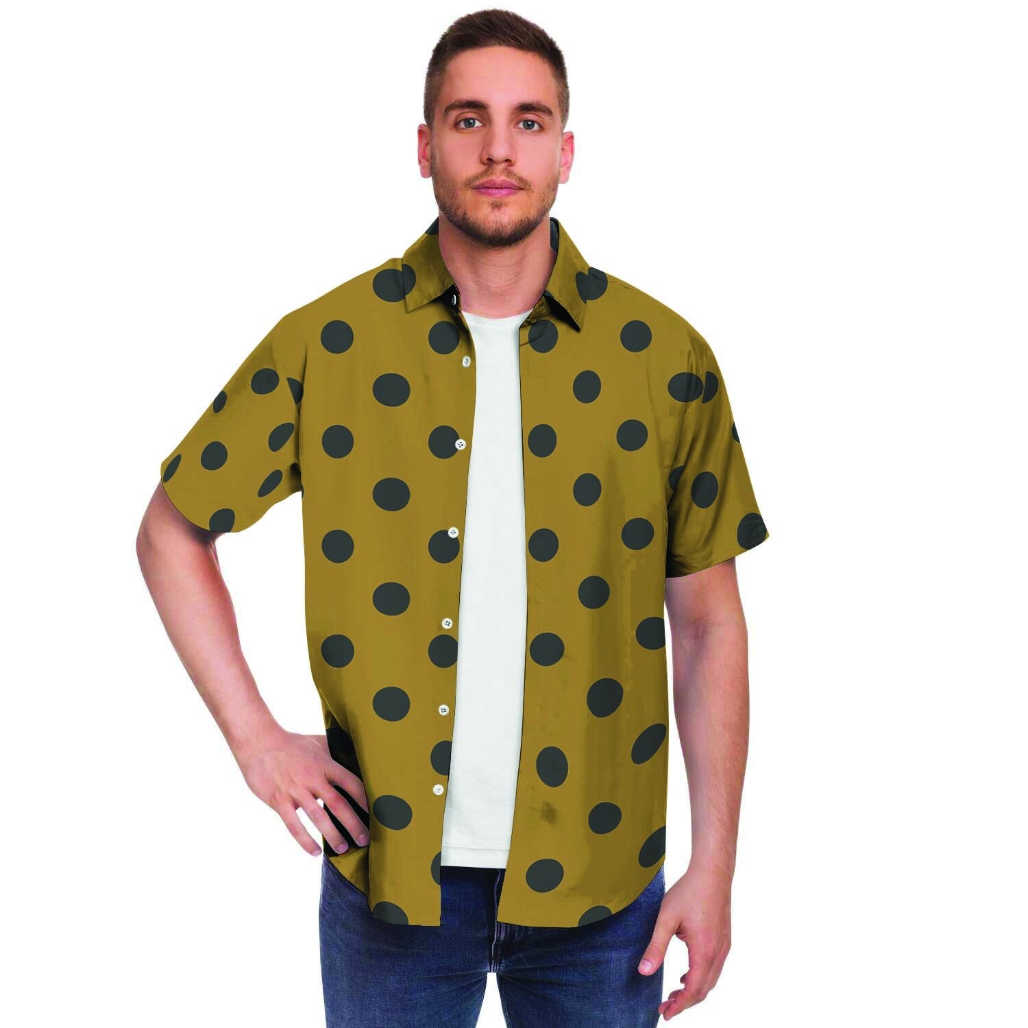 Gold Polka Dot Men's Short Sleeve Shirt-grizzshop
