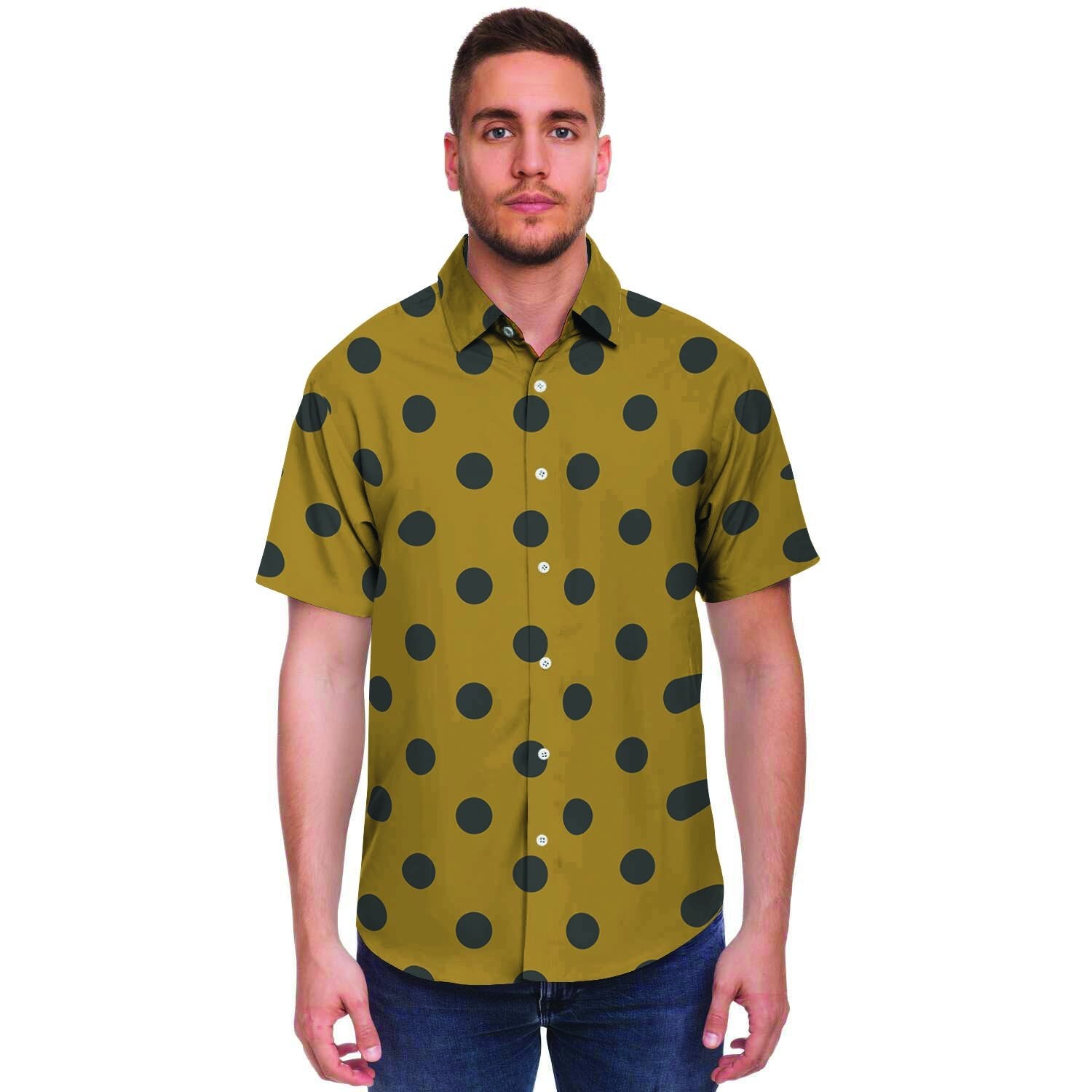 Gold Polka Dot Men's Short Sleeve Shirt-grizzshop