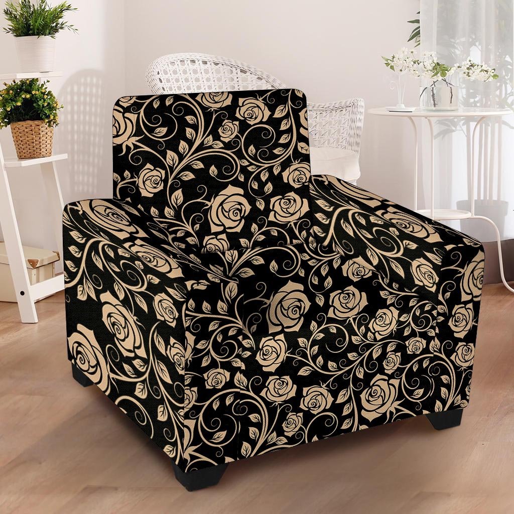 Gold Rose Floral Armchair Cover-grizzshop