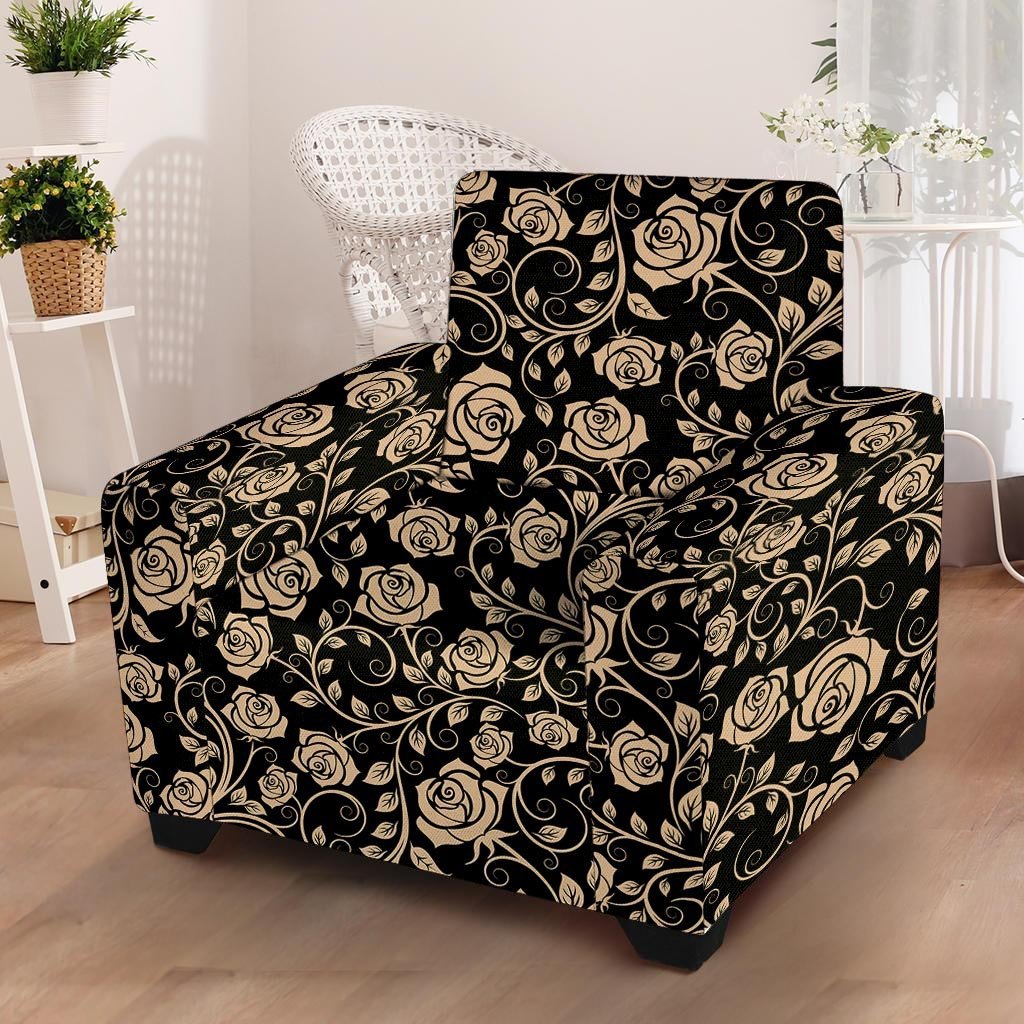 Gold Rose Floral Armchair Cover-grizzshop