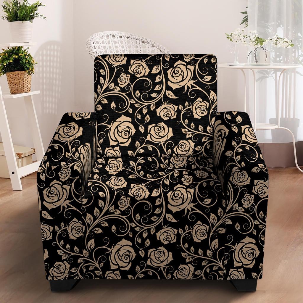 Gold Rose Floral Armchair Cover-grizzshop