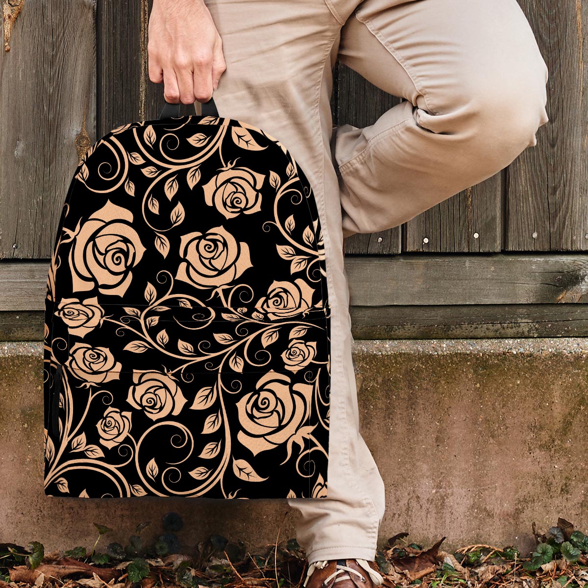 Gold Rose Floral Backpack-grizzshop