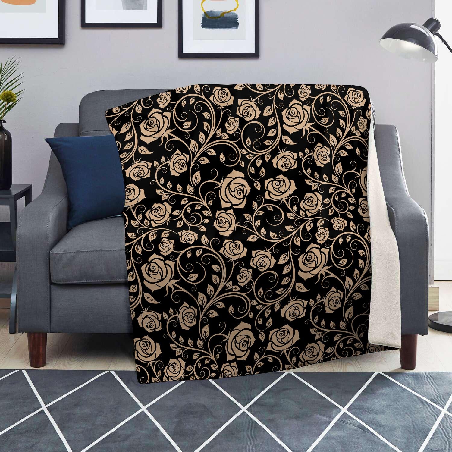 Gold Rose Floral Blanket-grizzshop