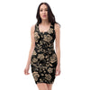 Gold Rose Floral Bodycon Dress-grizzshop