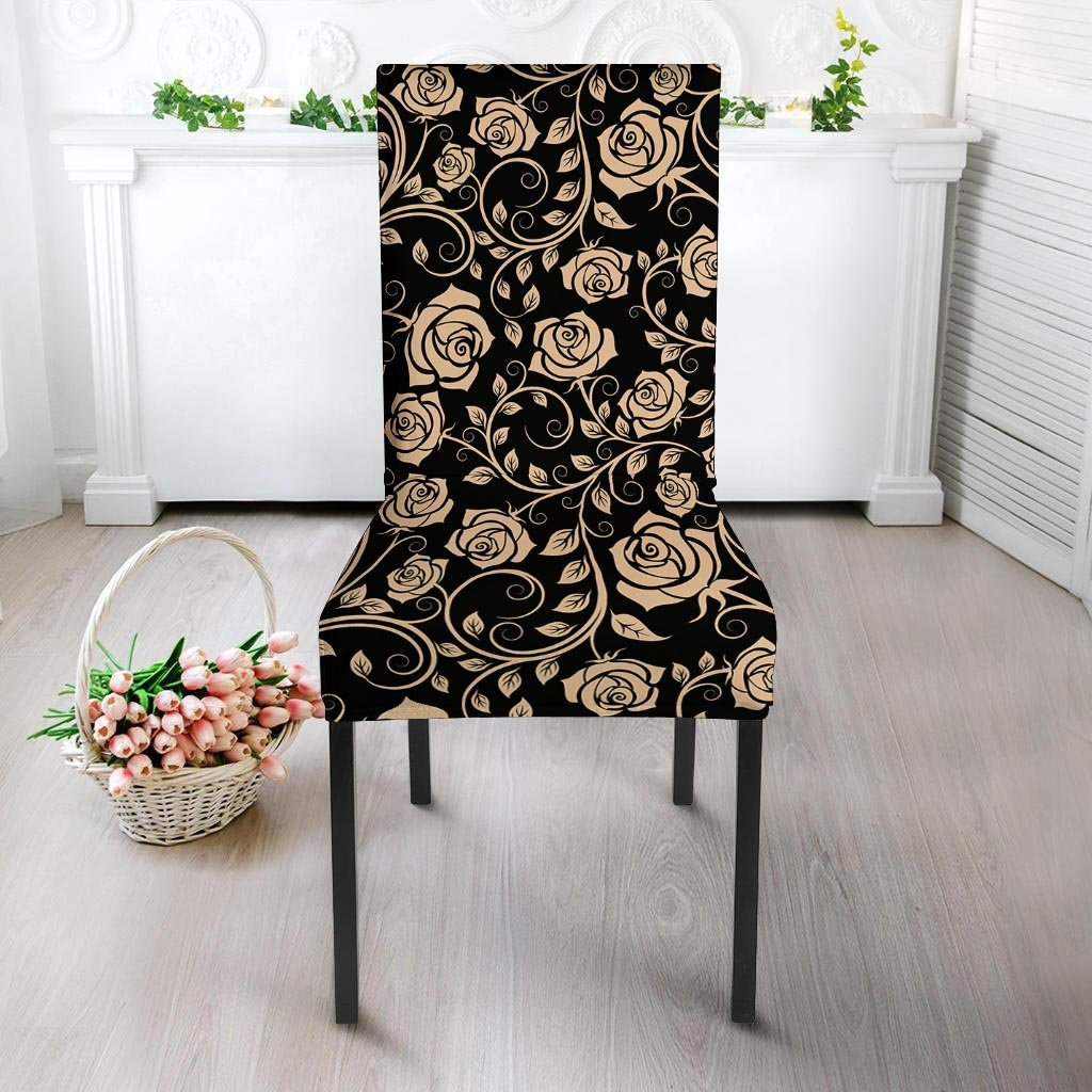 Gold Rose Floral Chair Cover-grizzshop