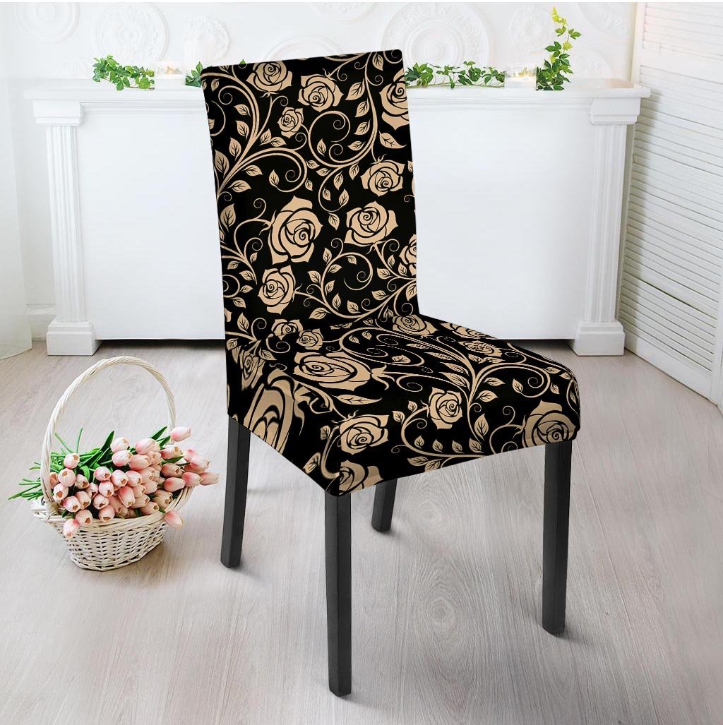 Gold Rose Floral Chair Cover-grizzshop