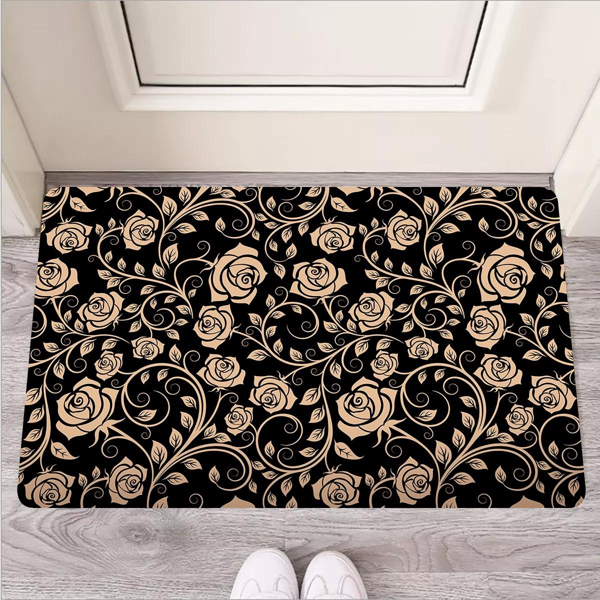 Gold Rose Floral Door Mat-grizzshop