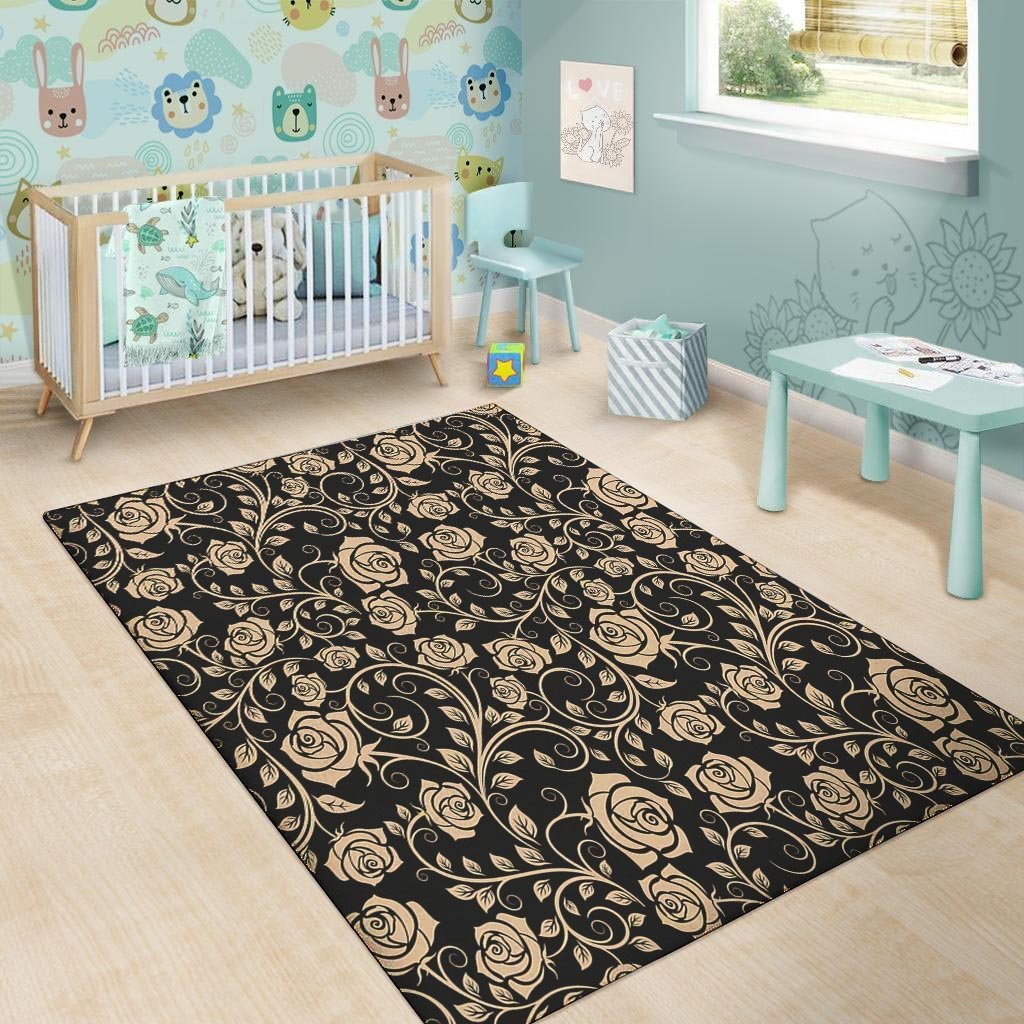 Gold Rose Floral Floor Mat-grizzshop