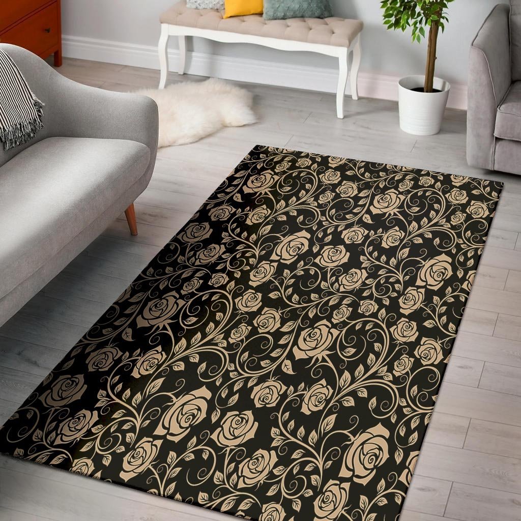 Gold Rose Floral Floor Mat-grizzshop