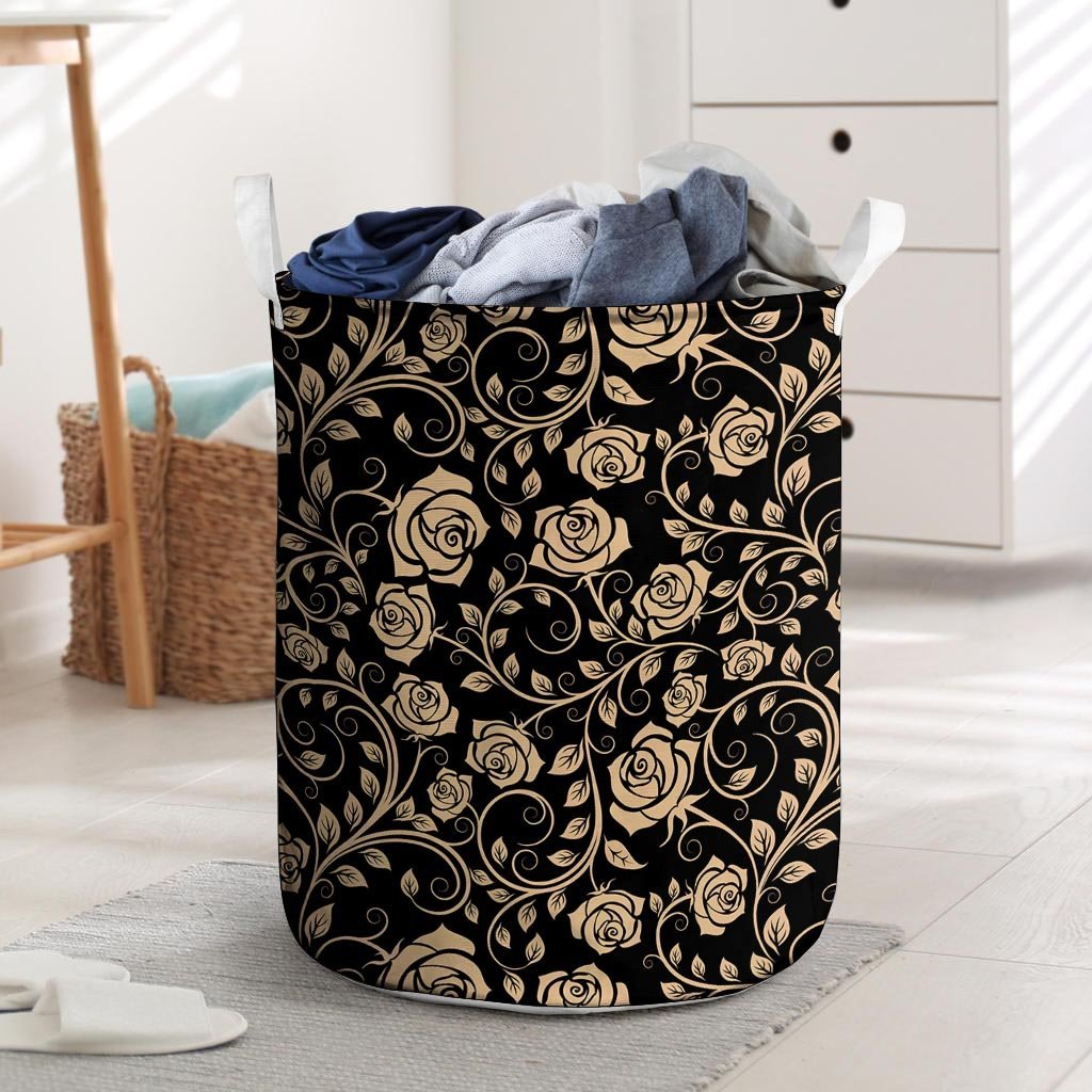 Gold Rose Floral Laundry Basket-grizzshop