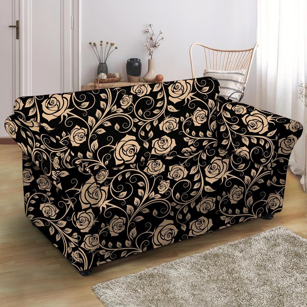 Gold Rose Floral Loveseat Cover-grizzshop