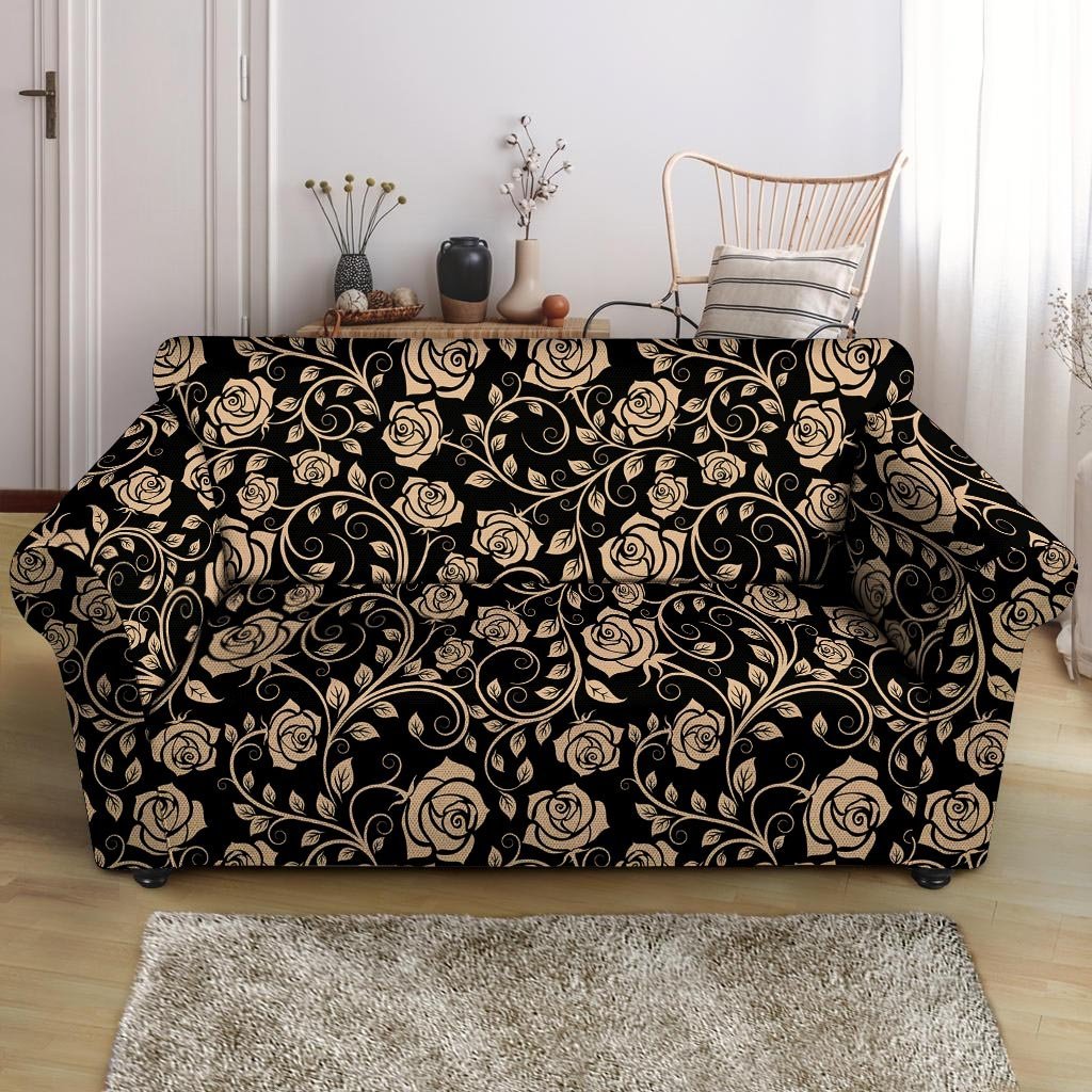 Gold Rose Floral Loveseat Cover-grizzshop