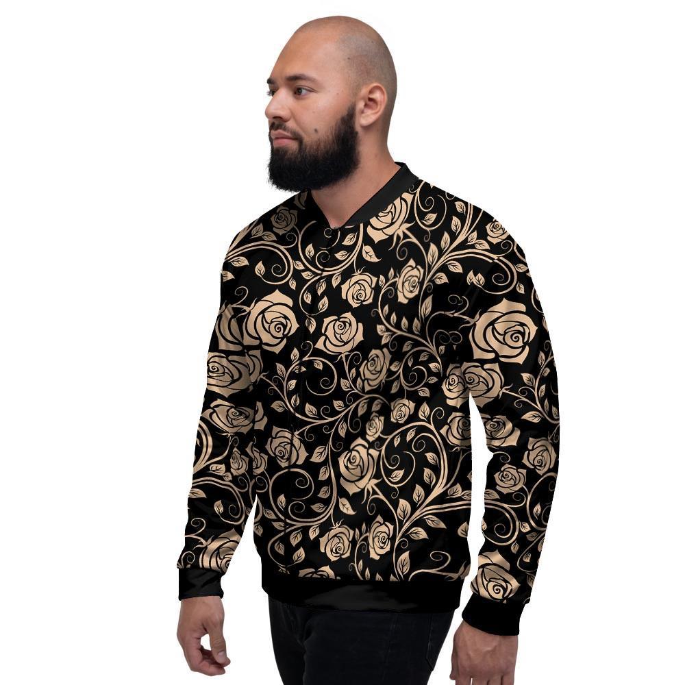 Gold Rose Floral Men's Bomber Jacket-grizzshop