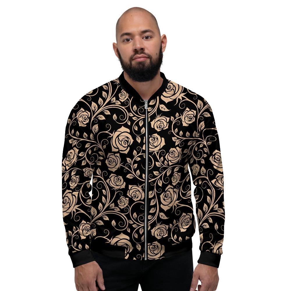 Gold Rose Floral Men's Bomber Jacket-grizzshop