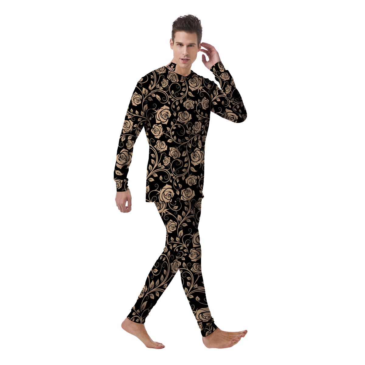 Gold Rose Floral Men's Pajamas-grizzshop