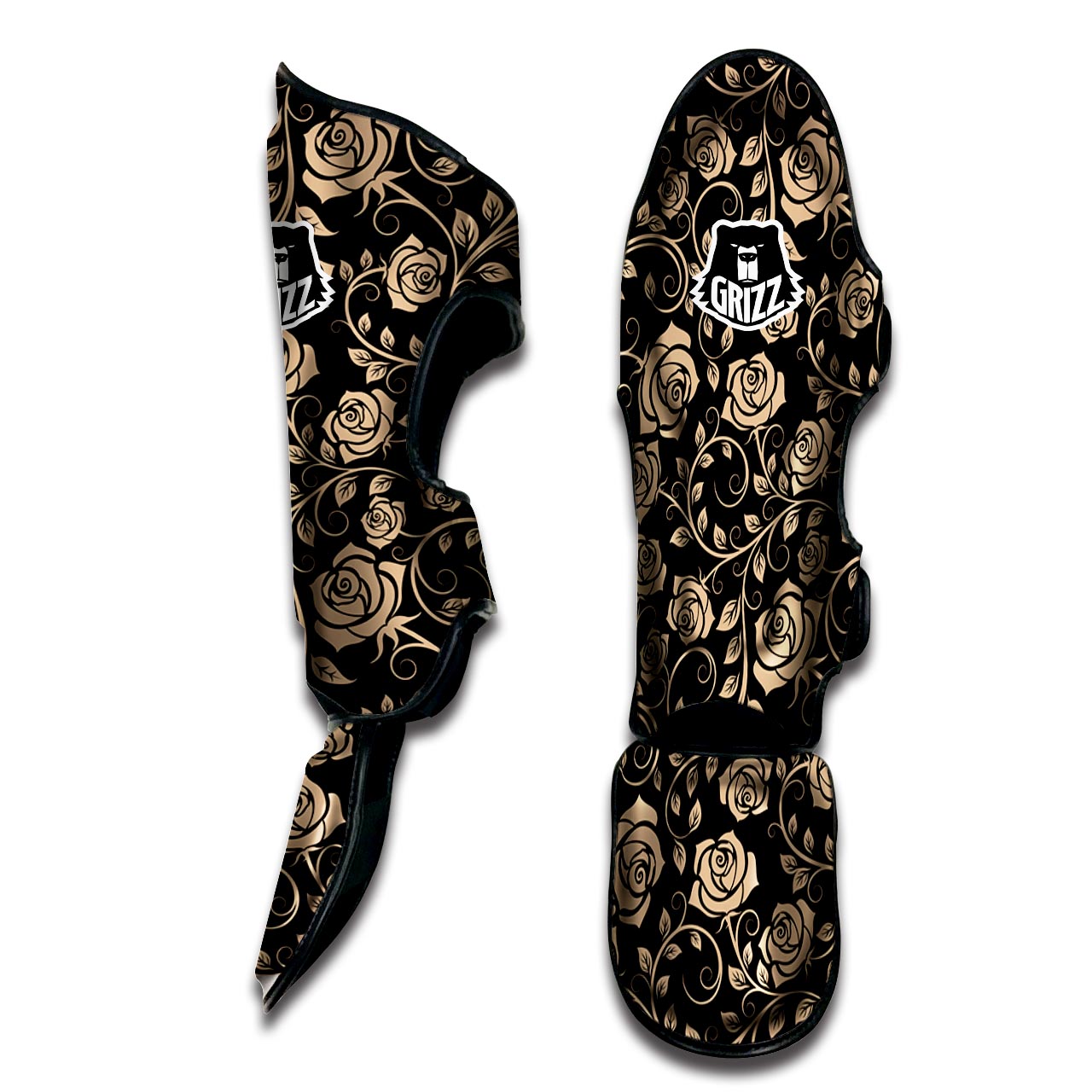 Gold Rose Floral Muay Thai Shin Guard-grizzshop