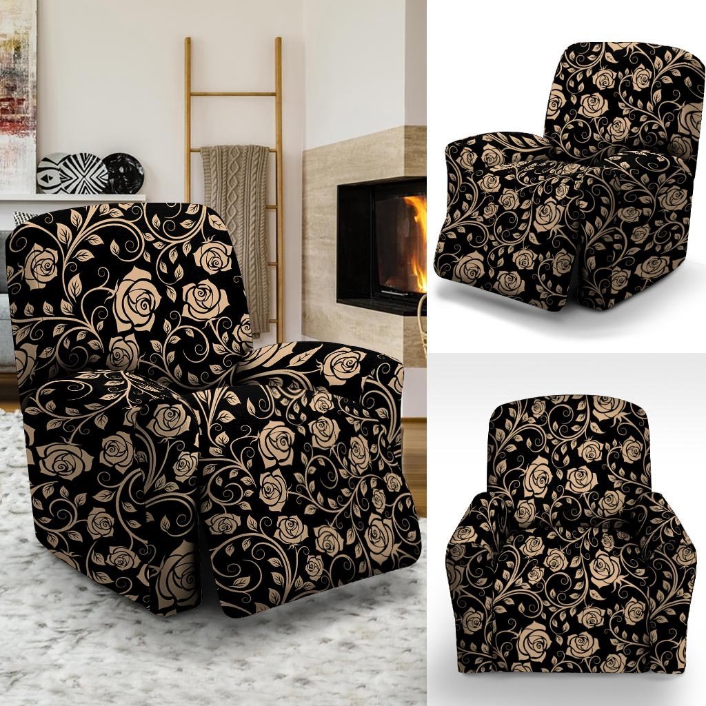 Gold Rose Floral Recliner Cover-grizzshop