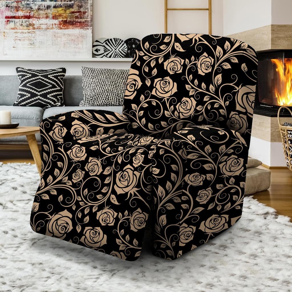 Gold Rose Floral Recliner Cover-grizzshop