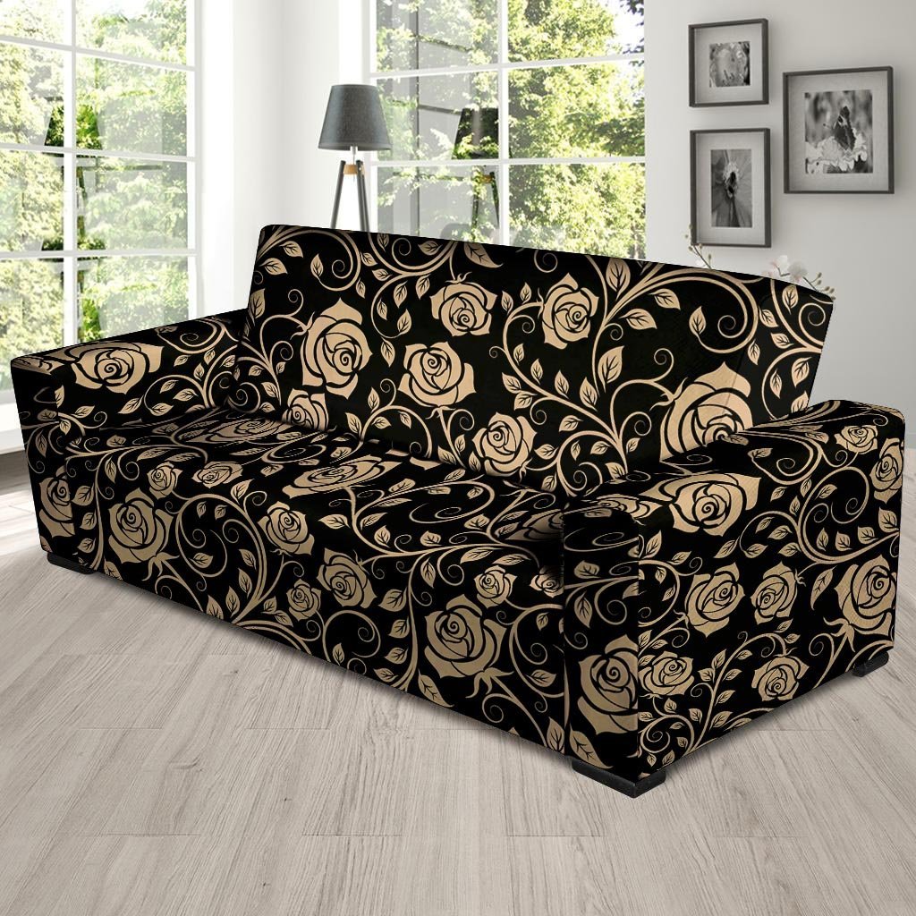 Gold Rose Floral Sofa Cover-grizzshop