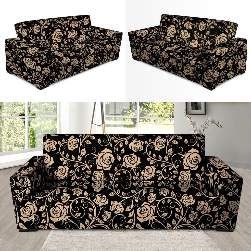 Gold Rose Floral Sofa Cover-grizzshop