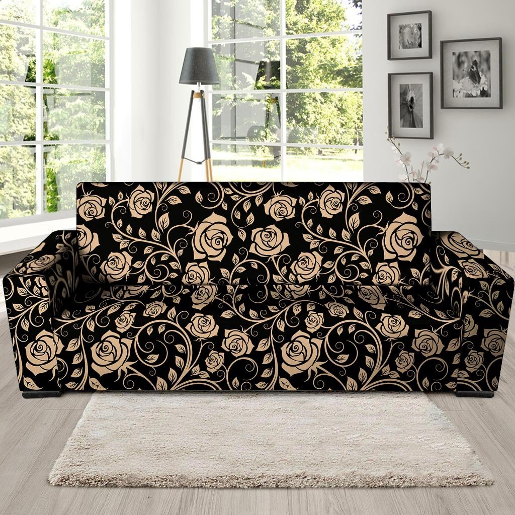 Gold Rose Floral Sofa Cover-grizzshop