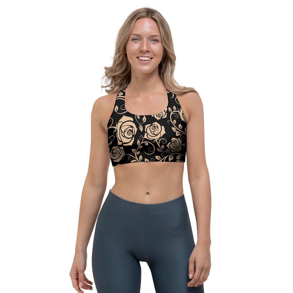 Gold Rose Floral Sports Bra-grizzshop