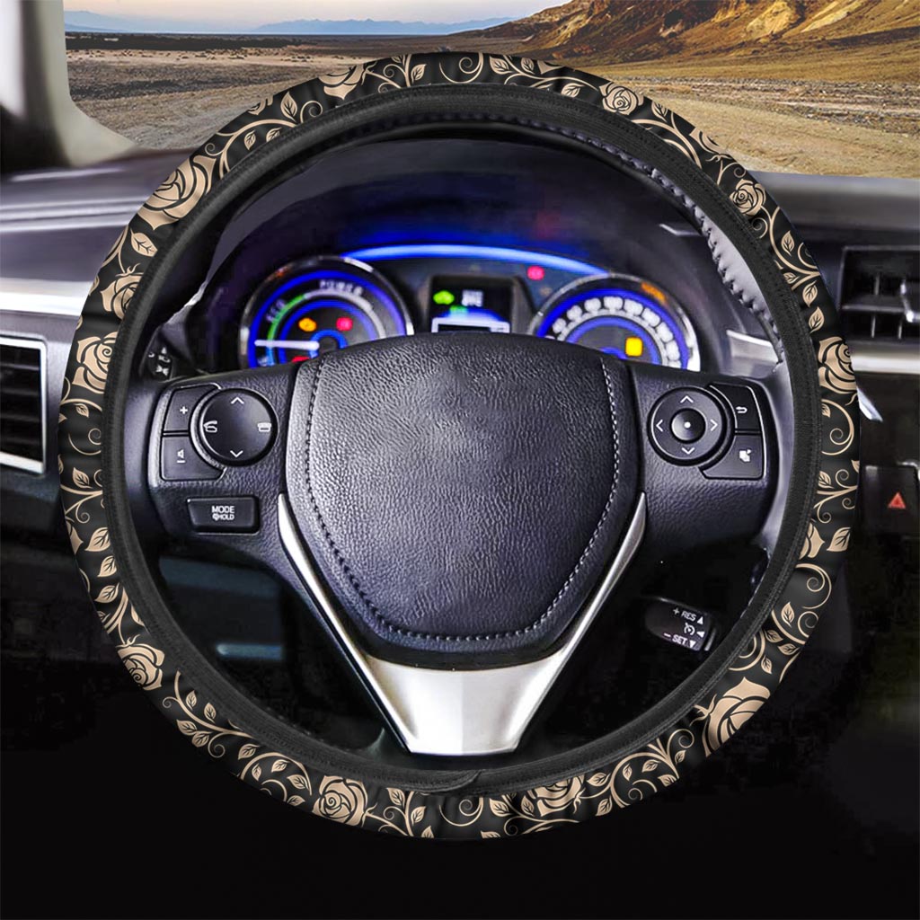 Gold Rose Floral Steering Wheel Cover-grizzshop