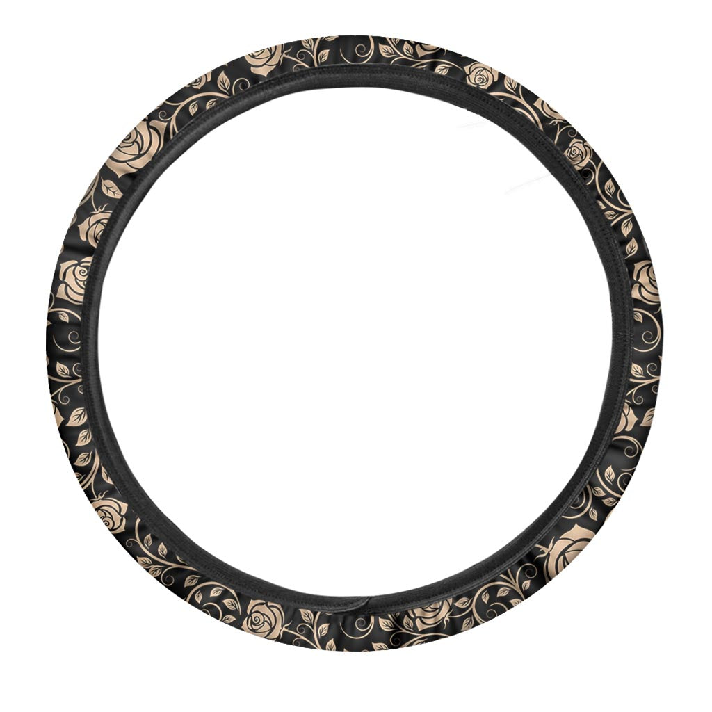 Gold Rose Floral Steering Wheel Cover-grizzshop