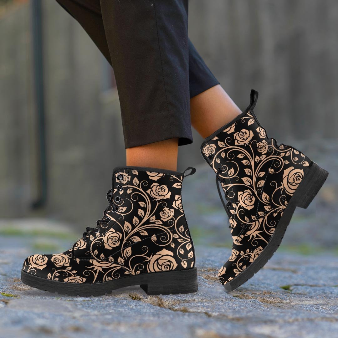 Gold Rose Floral Women's Boots-grizzshop