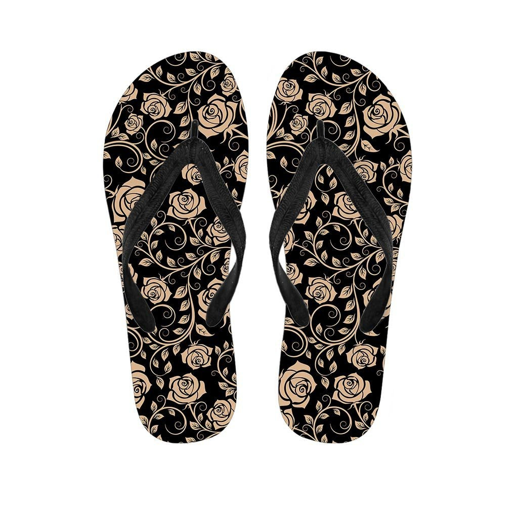 Gold Rose Floral Women's Flip Flops-grizzshop