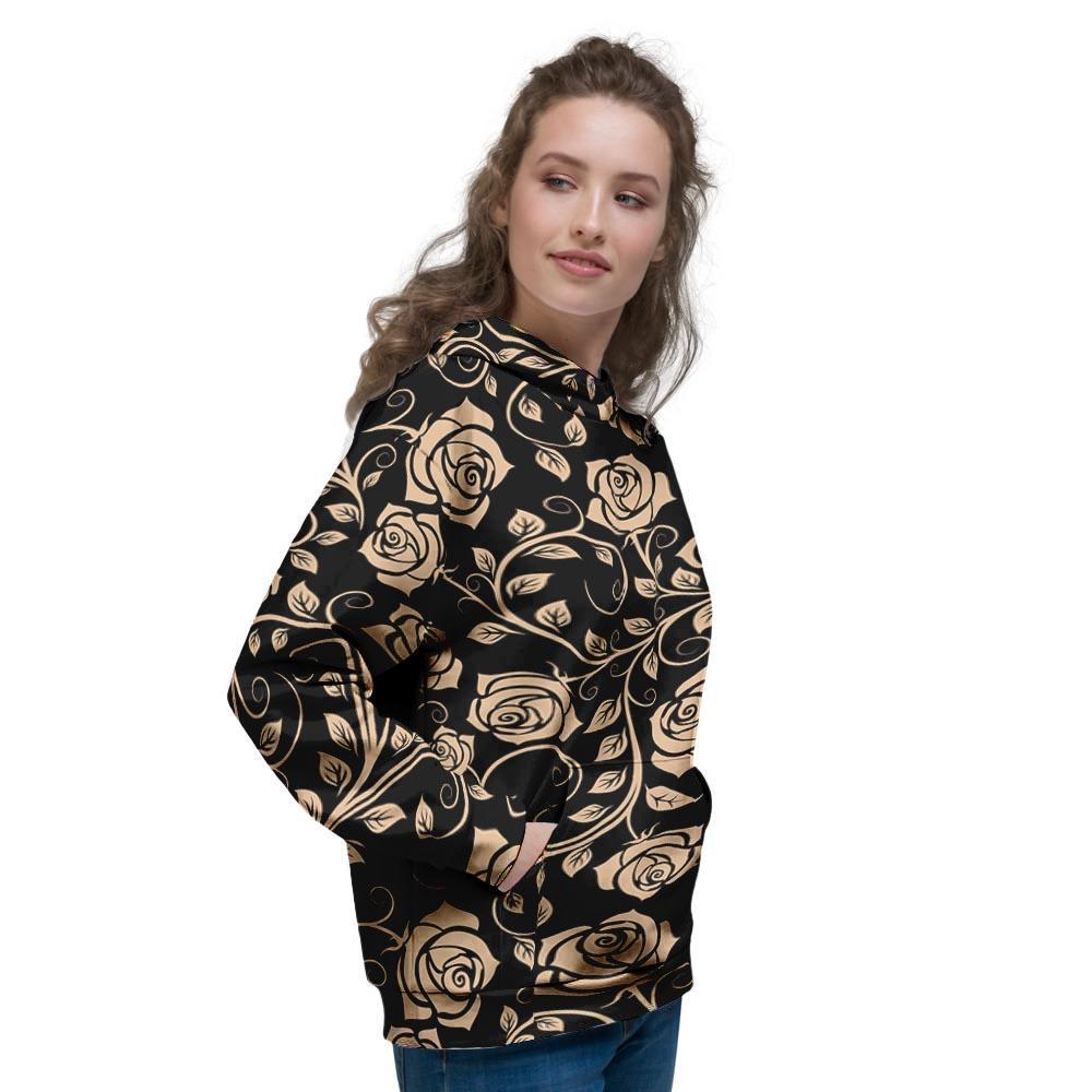 Gold Rose Floral Women's Hoodie-grizzshop