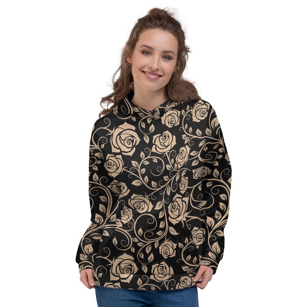 Gold Rose Floral Women's Hoodie-grizzshop