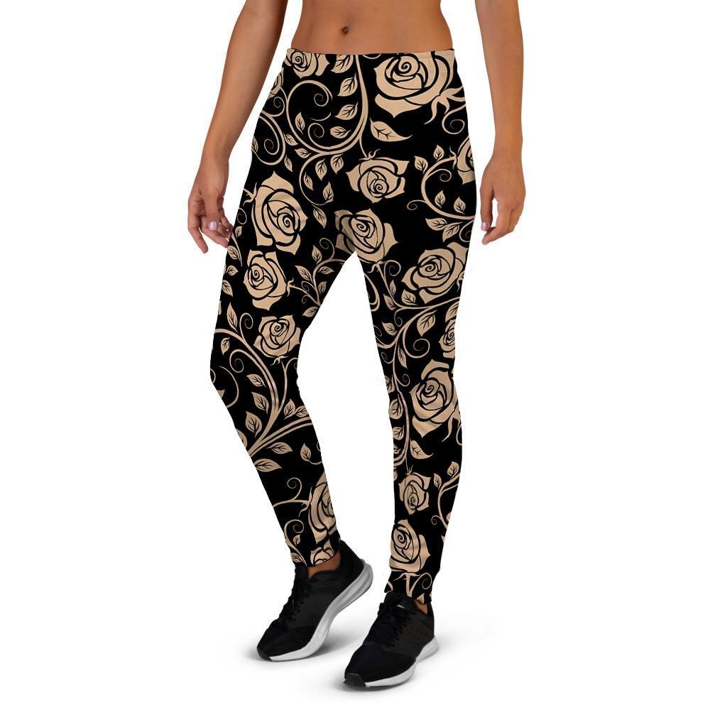 Gold Rose Floral Women's Joggers-grizzshop