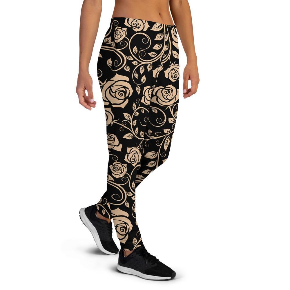 Gold Rose Floral Women's Joggers-grizzshop