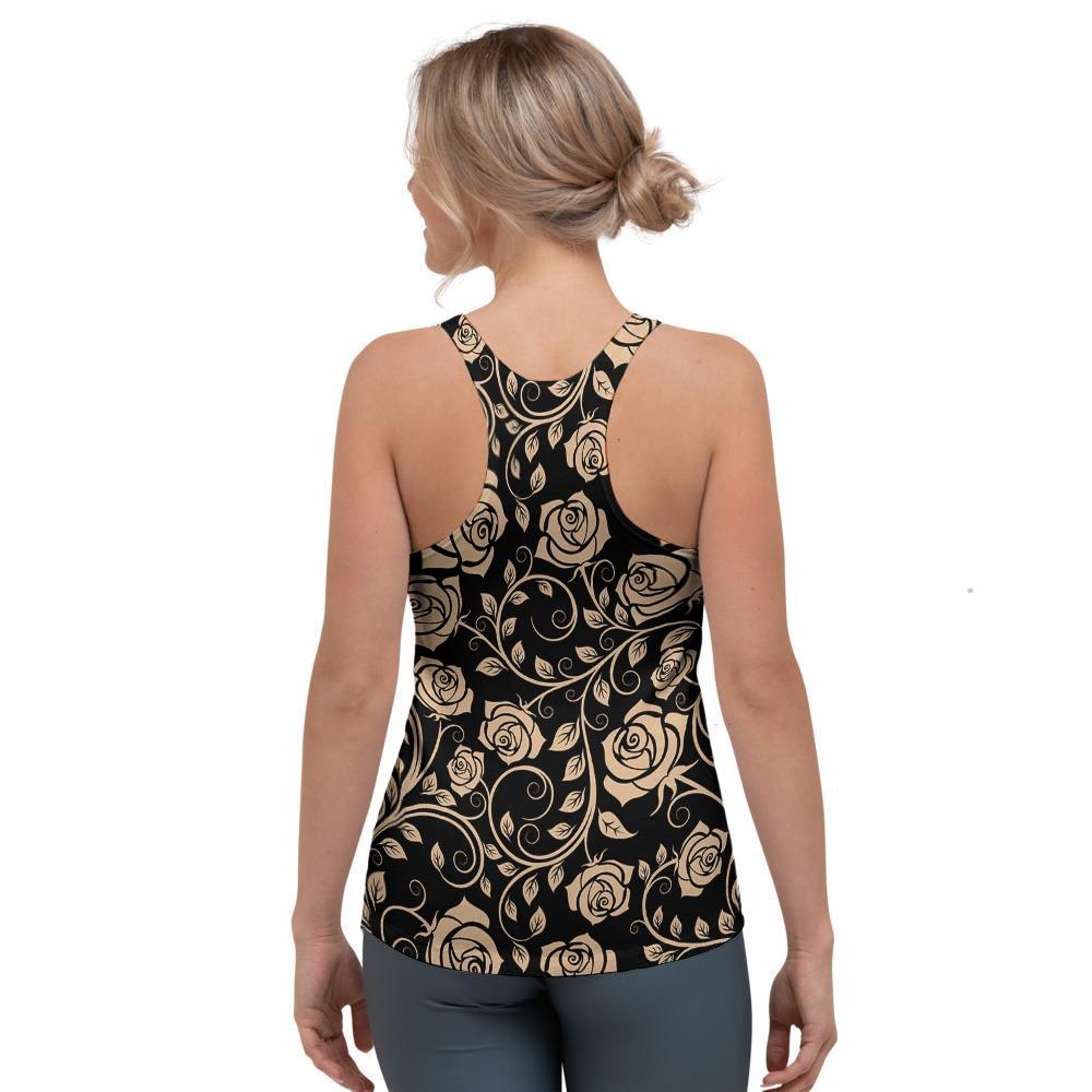 Gold Rose Floral Women's Racerback Tank Top-grizzshop