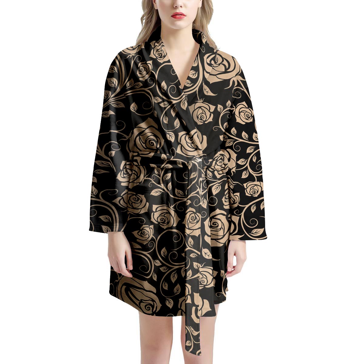 Gold Rose Floral Women's Robe-grizzshop