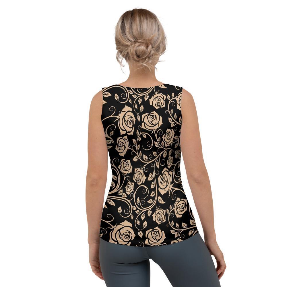Gold Rose Floral Women's Tank Top-grizzshop