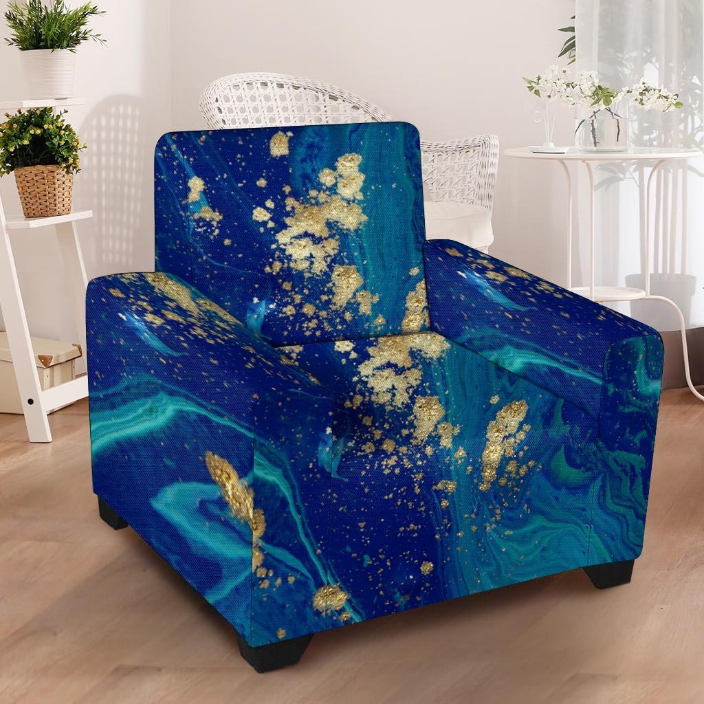 Gold Sapphire Marble Armchair Cover-grizzshop