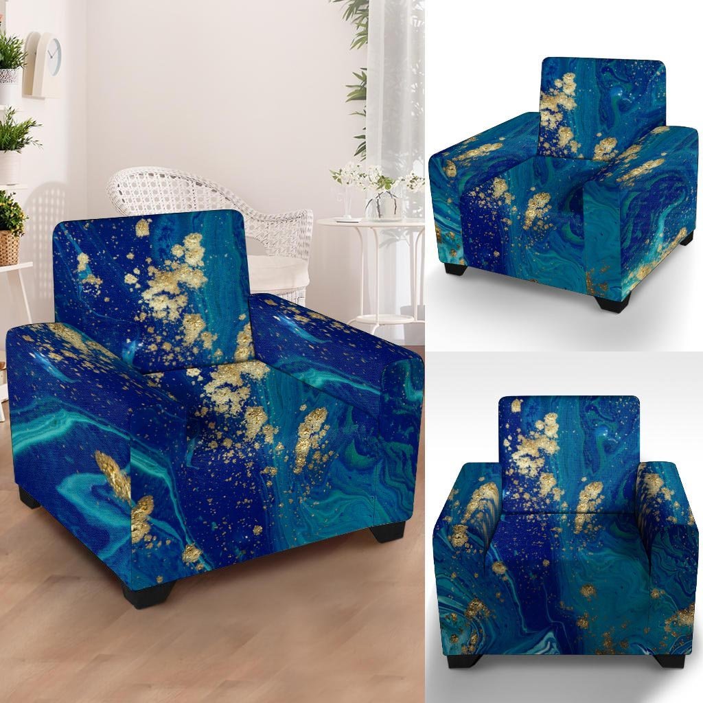 Gold Sapphire Marble Armchair Cover-grizzshop