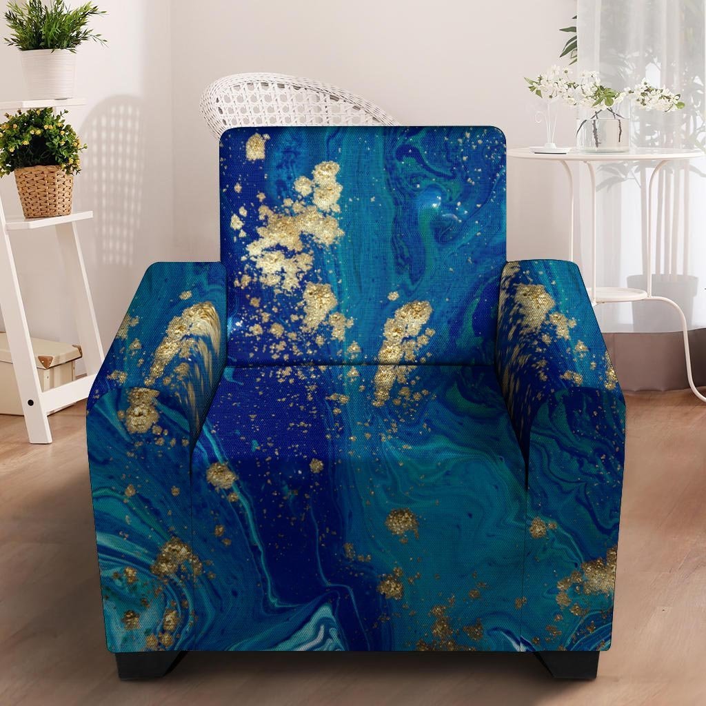 Gold Sapphire Marble Armchair Cover-grizzshop